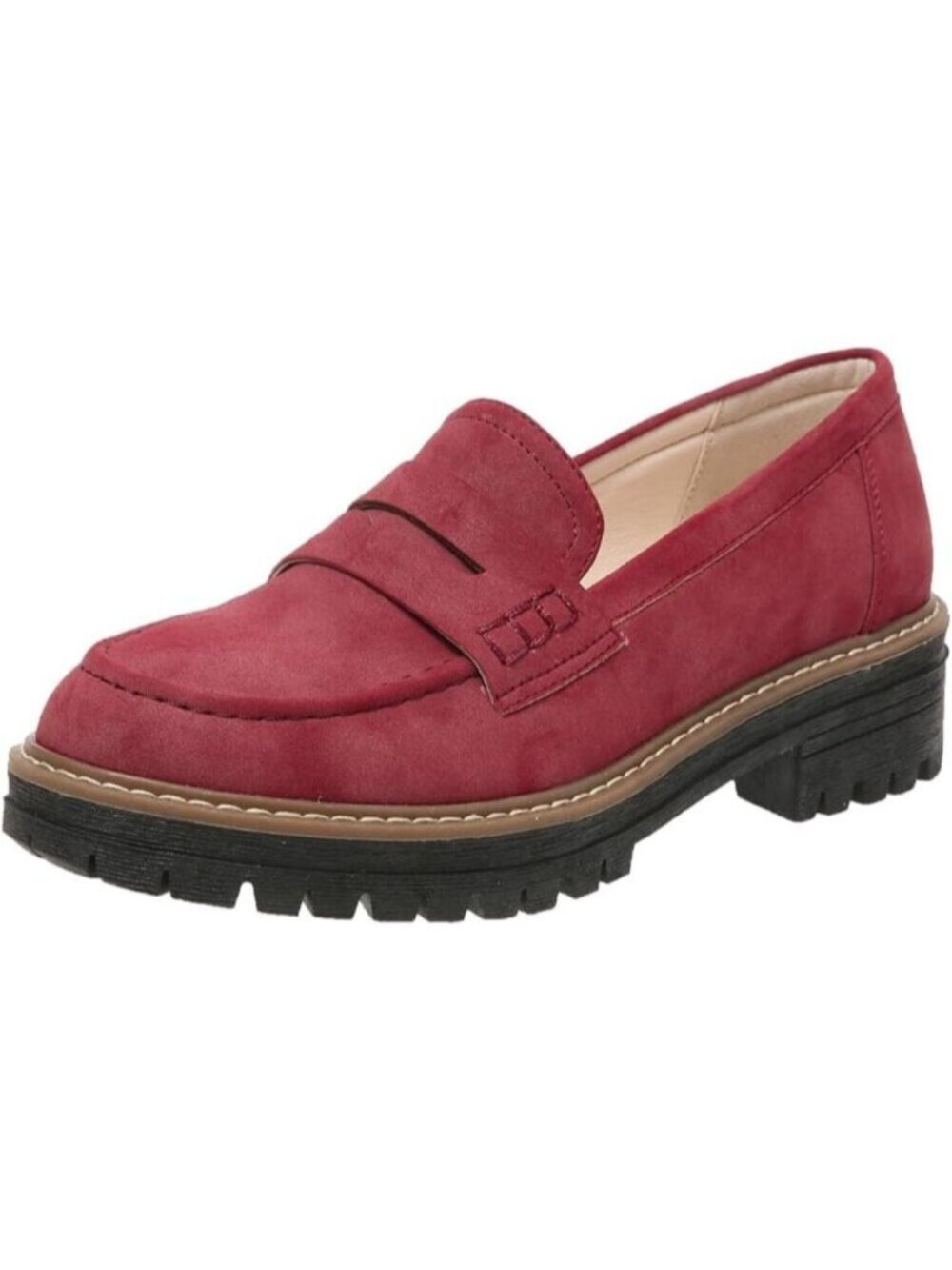 Womens Red Suede Lug Sole Slip On Business Chunky Platform Penny Loafers Shoes